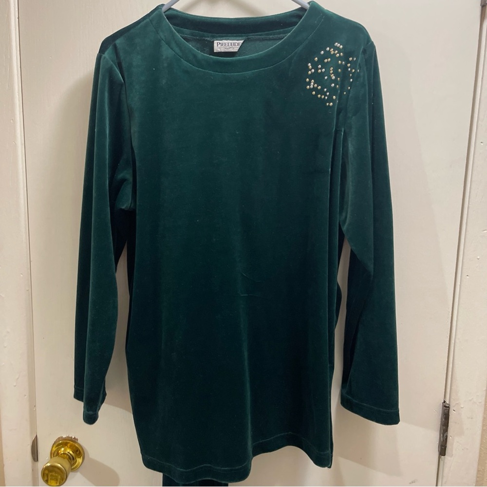 Vtg Prelude Tunic set Velvet Long Sleeve Top with Embellishments and cropped pan
